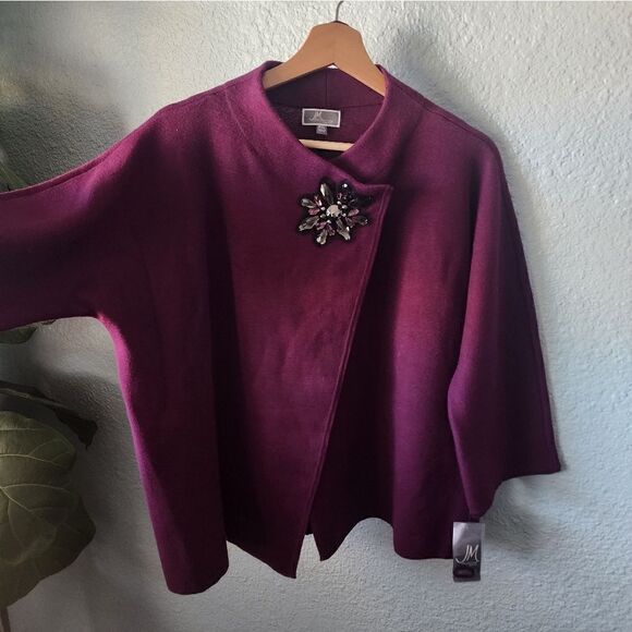 Jm Collection Purple Assymetrical Broached 3/4 Sleeve Sweater - Picture 6 of 13